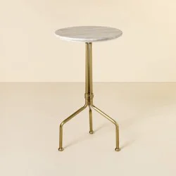 Hearth & Hand w/Magnolia Furniture Marble and Brass Accent Side Drink Table - Warm Beige - Hearth & Hand™ with Magnolia: No Assembly, Iron Frame, 24" Height