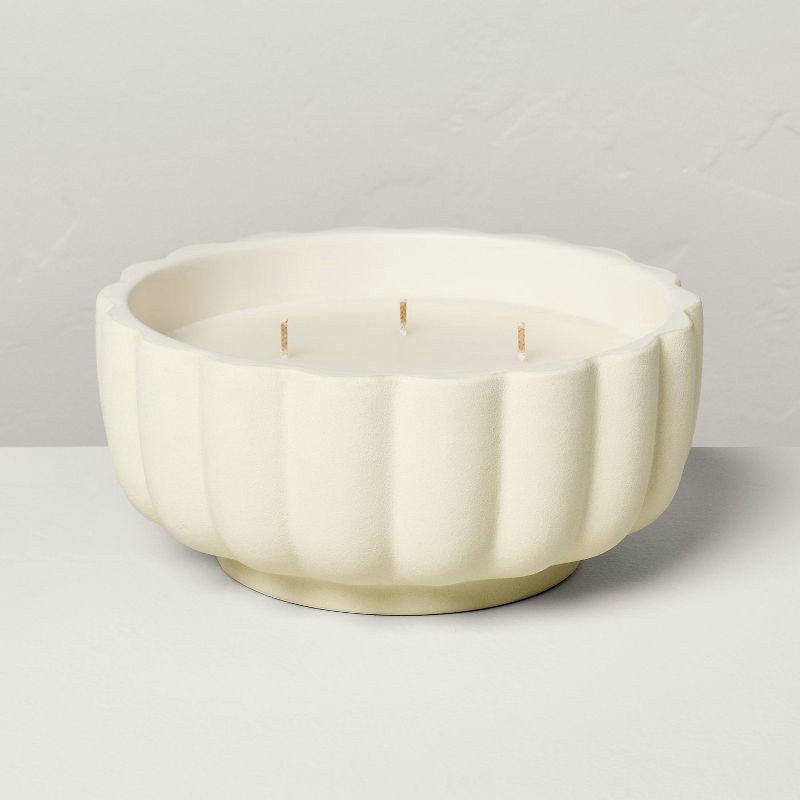 slide 1 of 3, Hearth & Hand with Magnolia 5-Wick Rustic Ceramic Salt Scalloped Jar Candle Cream 32oz - Hearth & Hand™ with Magnolia: Farmhouse Decor, Sea Salt Scent, 32 oz