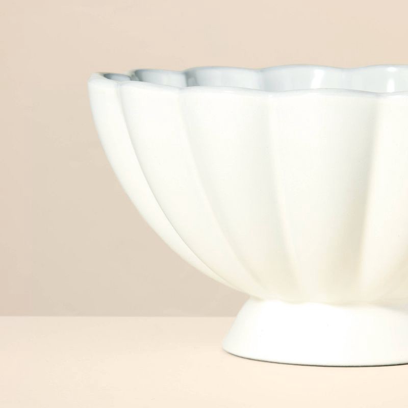 slide 3 of 3, Hearth & Hand with Magnolia 74oz Scalloped Edge Stoneware Pedestal Serving Bowl Cream - Hearth & Hand™ with Magnolia: Farmhouse Decorative Bowl, 74 oz