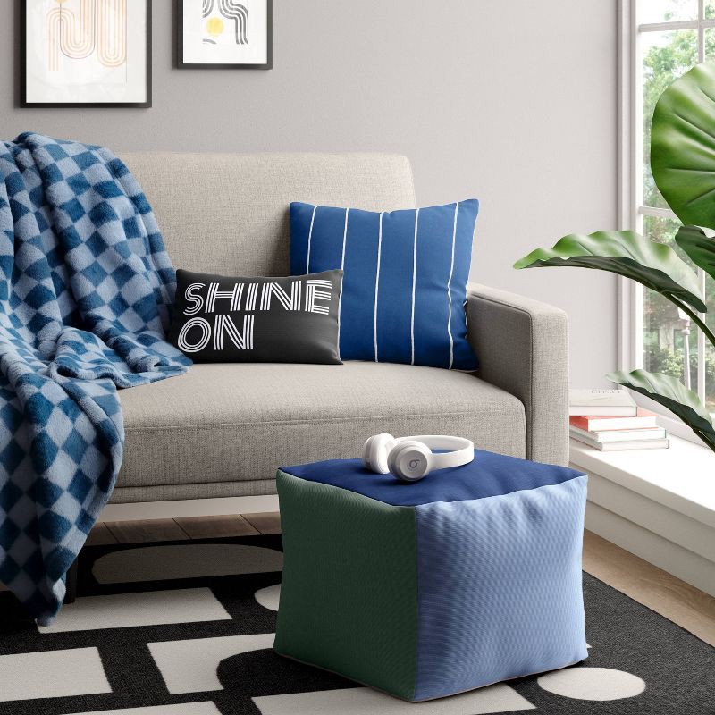 slide 2 of 5, Cool Tone Block Dorm Pouf - Room Essentials™: Upholstered Square Ottoman, No Assembly Required, 1 ct