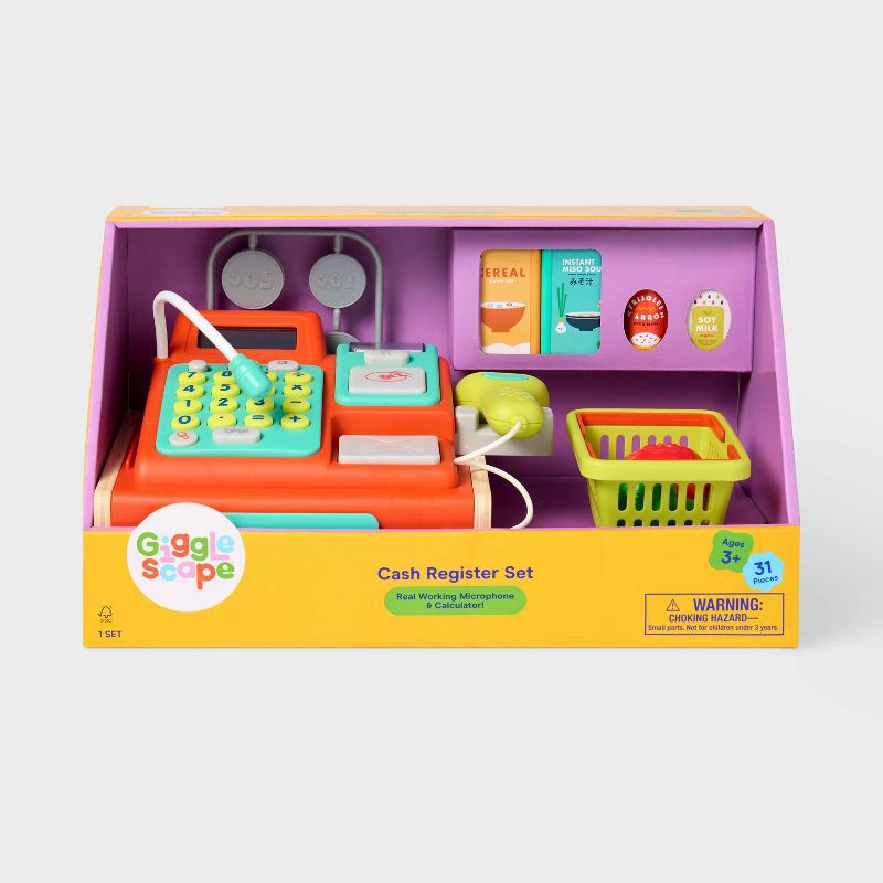 slide 3 of 4, Cash Register Set - Gigglescape™: Educational Toy, Pretend Shopping Accessories, Play Money, Ages 3+, 31 Pieces, 31 ct