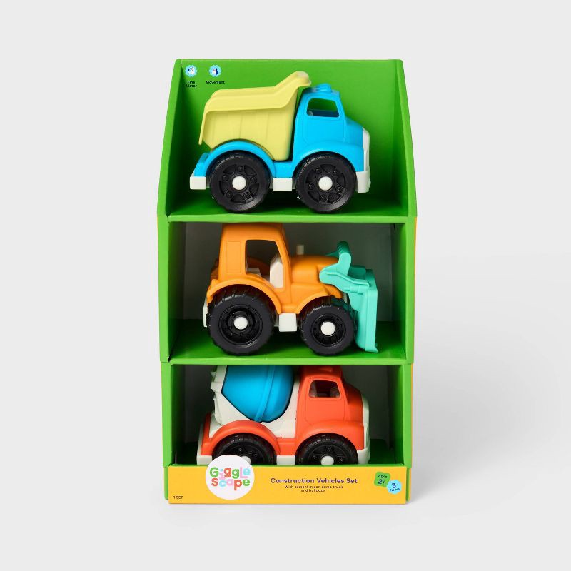 slide 3 of 4, Construction Vehicles Set - 3pk - Gigglescape™: Plastic Toy Vehicle Playsets, Truck, Ages 2+, 3 ct