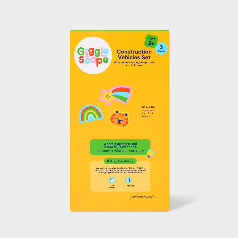 slide 4 of 4, Construction Vehicles Set - 3pk - Gigglescape™: Plastic Toy Vehicle Playsets, Truck, Ages 2+, 3 ct