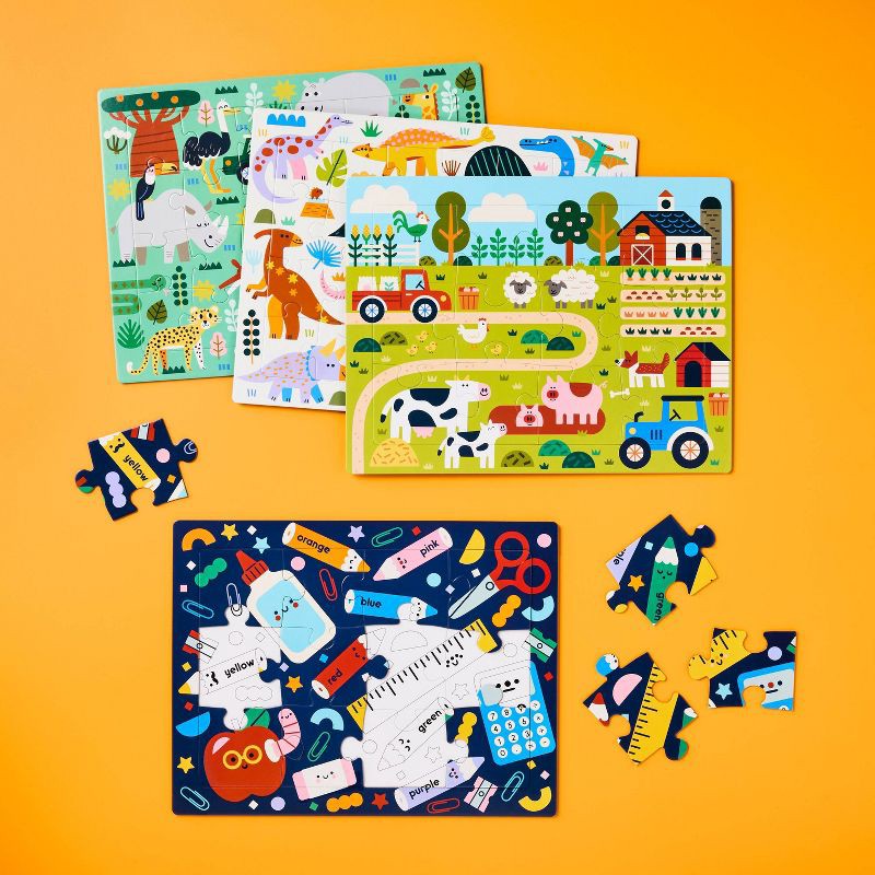 slide 2 of 5, 4pk Tray Puzzles - Gigglescape™: Kids Animal Puzzle Sets, Ages 3+, 12 & 24 Pieces, 4 pk; 24 ct