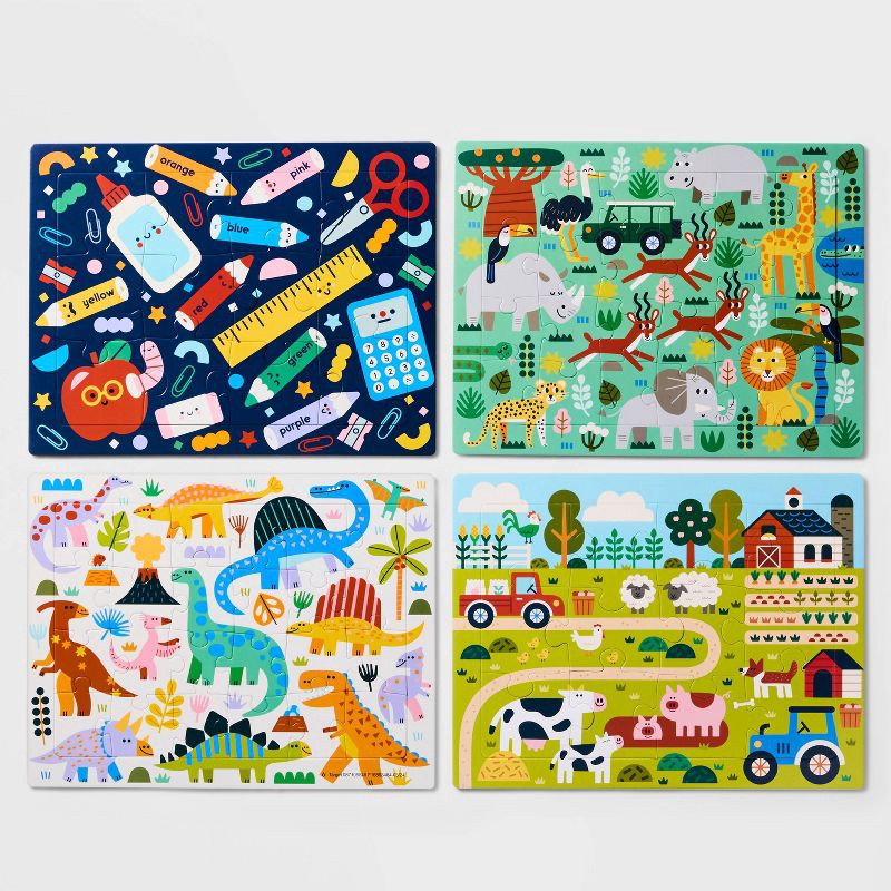 slide 3 of 5, 4pk Tray Puzzles - Gigglescape™: Kids Animal Puzzle Sets, Ages 3+, 12 & 24 Pieces, 4 pk; 24 ct