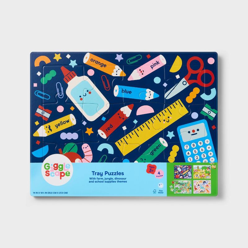 slide 4 of 5, 4pk Tray Puzzles - Gigglescape™: Kids Animal Puzzle Sets, Ages 3+, 12 & 24 Pieces, 4 pk; 24 ct