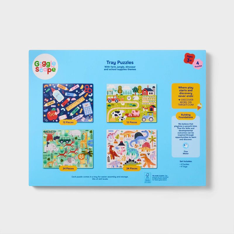 slide 5 of 5, 4pk Tray Puzzles - Gigglescape™: Kids Animal Puzzle Sets, Ages 3+, 12 & 24 Pieces, 4 pk; 24 ct