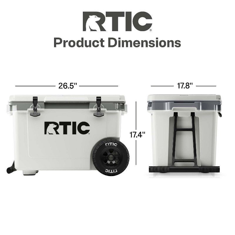 slide 8 of 10, RTIC Outdoors 52qt Ultra-Light Wheeled Hard Sided Cooler - White/Gray: Tow Handle, Drain Plug, 52 qt