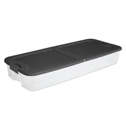 Sterilite 74qt Ultra Clear Under Bed Latch Box Clear Base Flat Gray Lid and Latches: Portable Storage, Stackable, Plastic