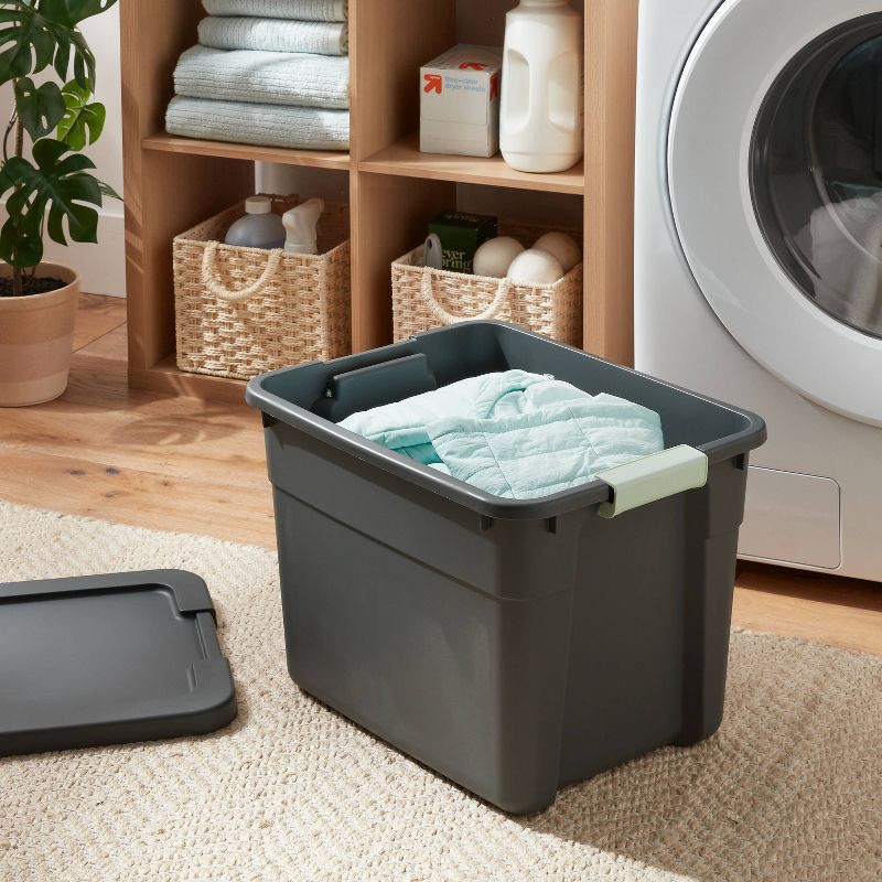 slide 2 of 5, 12gal Latching Storage Tote - Brightroom™: Stackable Gray Utility Bin with Lid, Portable Universal Organizer, 12 gal