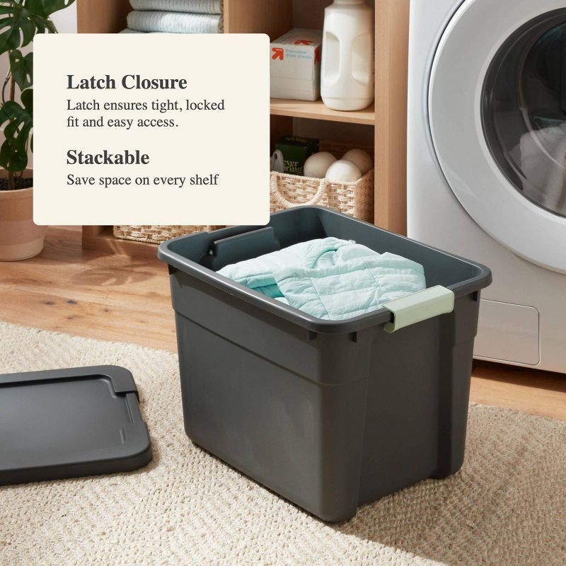 slide 4 of 5, 12gal Latching Storage Tote - Brightroom™: Stackable Gray Utility Bin with Lid, Portable Universal Organizer, 12 gal