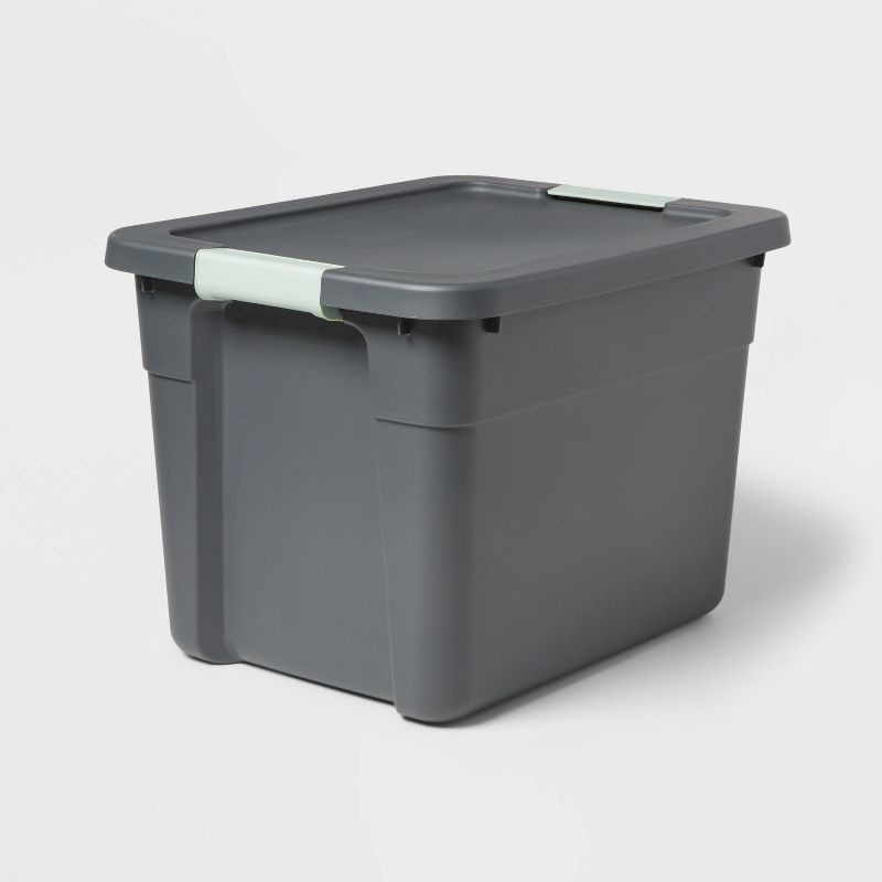 slide 1 of 5, 12gal Latching Storage Tote - Brightroom™: Stackable Gray Utility Bin with Lid, Portable Universal Organizer, 12 gal