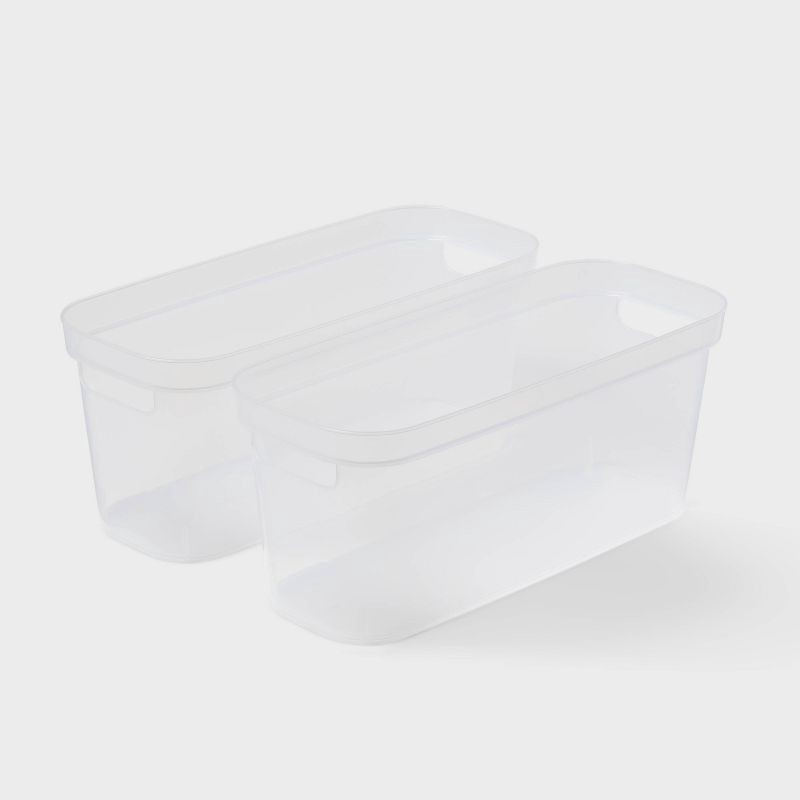slide 1 of 5, 2pk Slim Open Storage Bins Clear - Brightroom™: Stackable Plastic Utility Tubs, 7.1 Volume, Nesting, Spot Clean, 2 ct