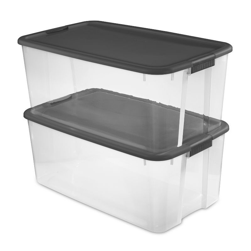 slide 5 of 7, Sterilite 116 Qt Ultra Clear Latch Box Clear Base Flat Gray Lid and Latches, 116 qt