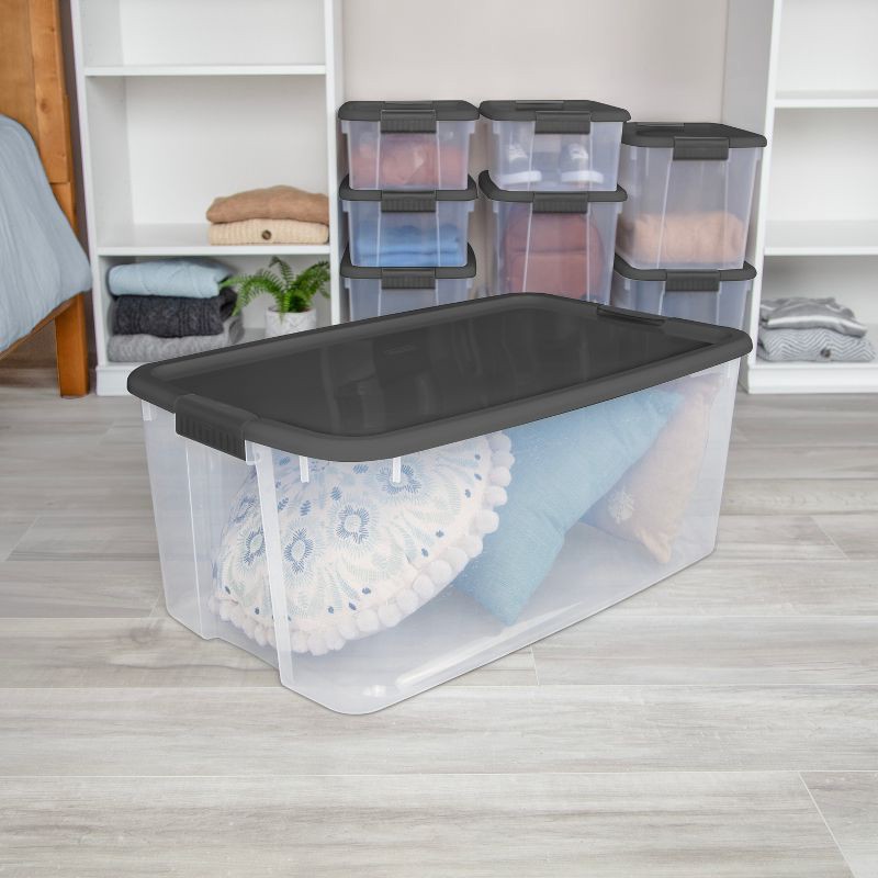 slide 7 of 7, Sterilite 116 Qt Ultra Clear Latch Box Clear Base Flat Gray Lid and Latches, 116 qt