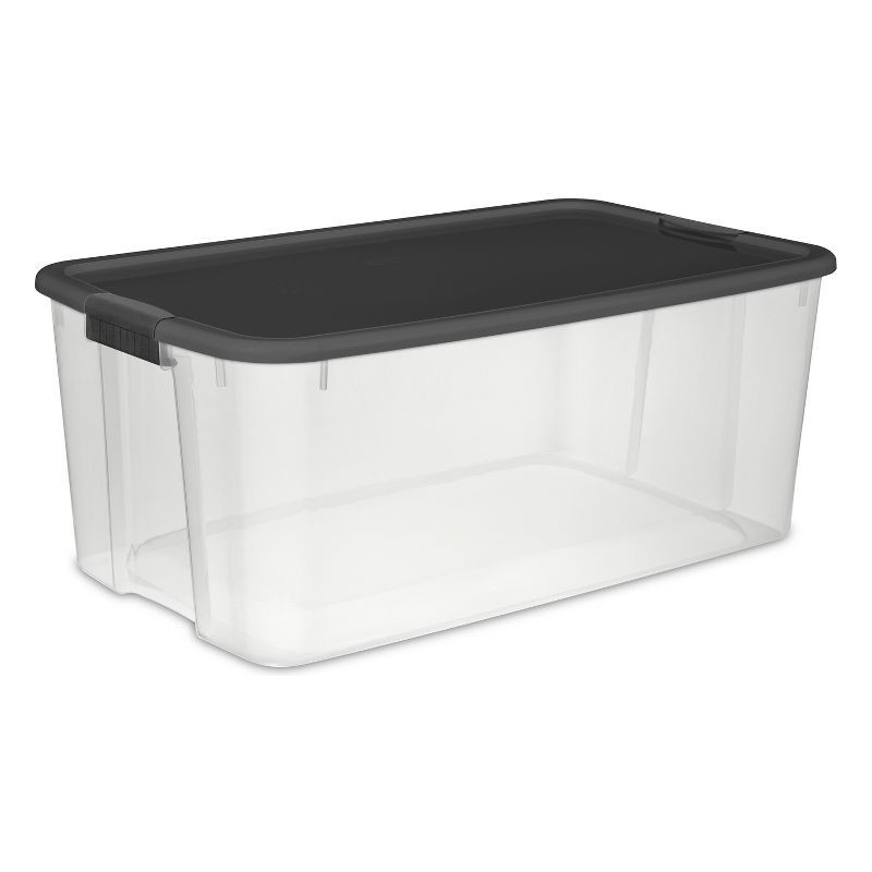 slide 1 of 7, Sterilite 116 Qt Ultra Clear Latch Box Clear Base Flat Gray Lid and Latches, 116 qt