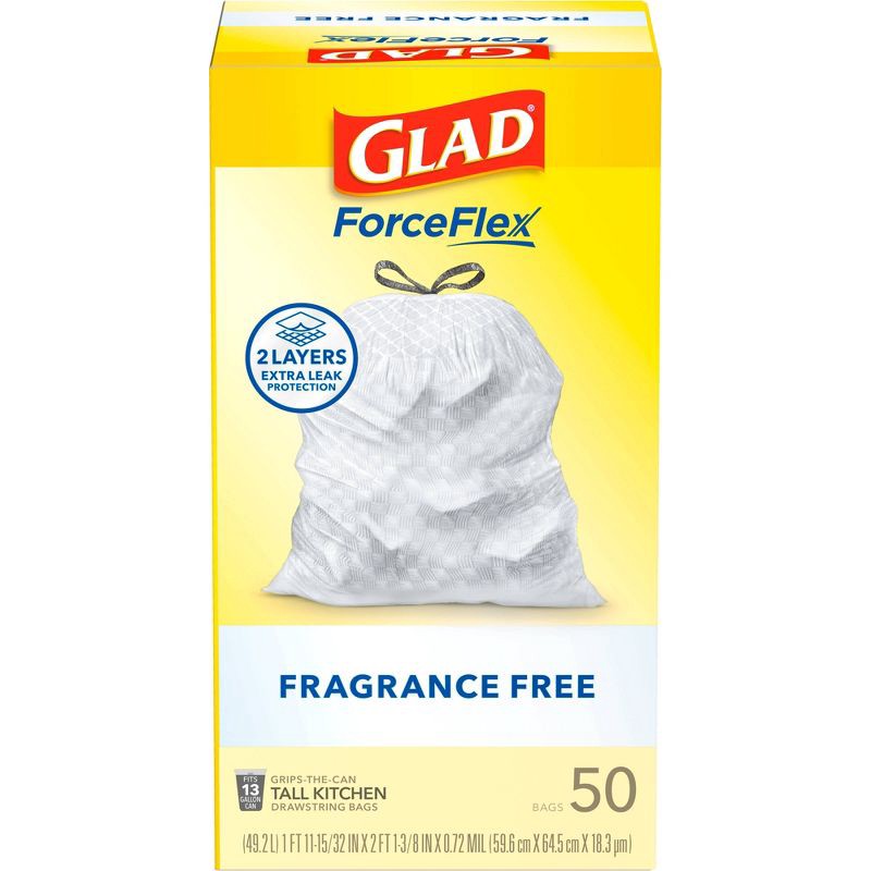 slide 2 of 13, Glad ForceFlex Drawstring Fragrance Free Trash Bags - 13gal/50ct, 13 gal, 50 ct