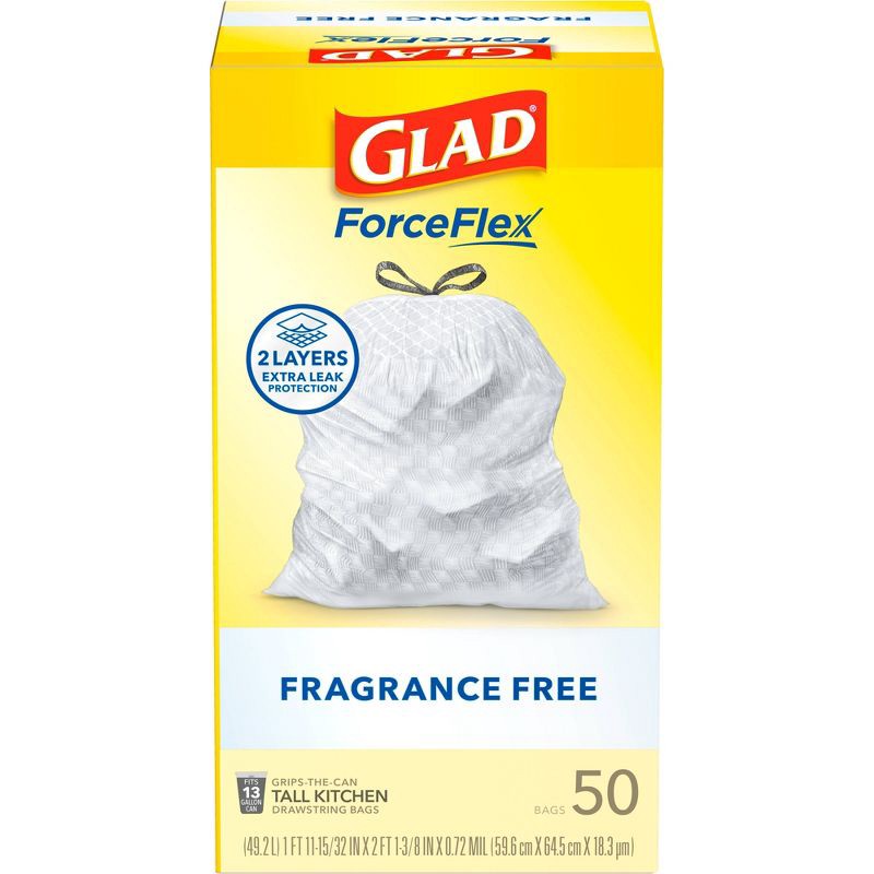 slide 13 of 13, Glad ForceFlex Drawstring Fragrance Free Trash Bags - 13gal/50ct, 13 gal, 50 ct