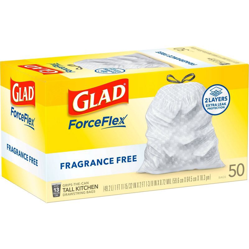 slide 10 of 13, Glad ForceFlex Drawstring Fragrance Free Trash Bags - 13gal/50ct, 13 gal, 50 ct