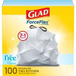 Glad ForceFlex Drawstring Fragrance Free Trash Bags - 13gal/100ct