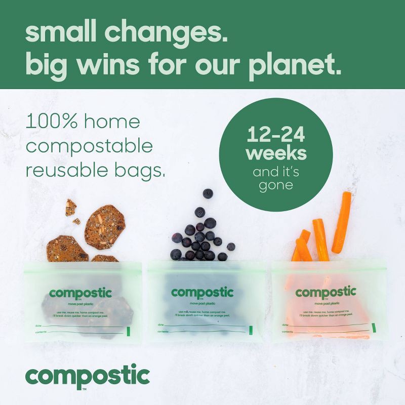 slide 3 of 8, Compostic 100% Compostable Snack Bags - 50ct, 50 ct