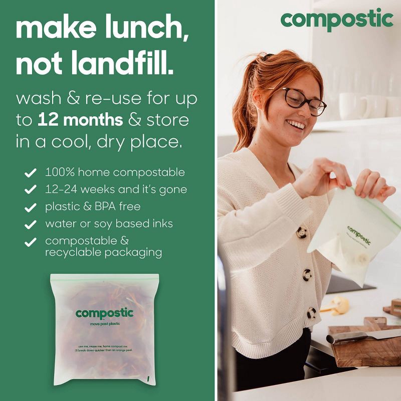 slide 6 of 8, Compostic 100% Compostable Snack Bags - 50ct, 50 ct