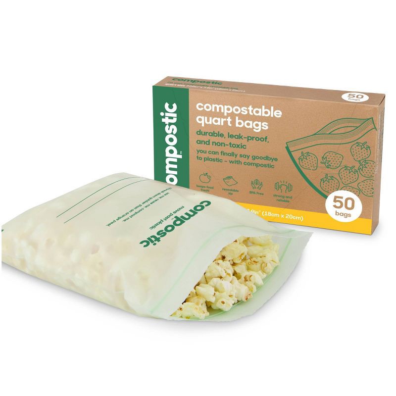 slide 2 of 7, Compostic 100% Compostable Quart Bags - 50ct, 50 ct