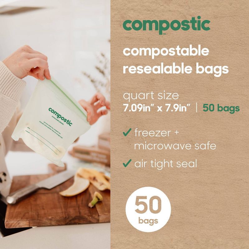 slide 4 of 7, Compostic 100% Compostable Quart Bags - 50ct, 50 ct