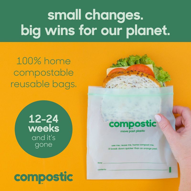 slide 3 of 7, Compostic 100% Compostable Sandwich Bags - 50ct, 50 ct