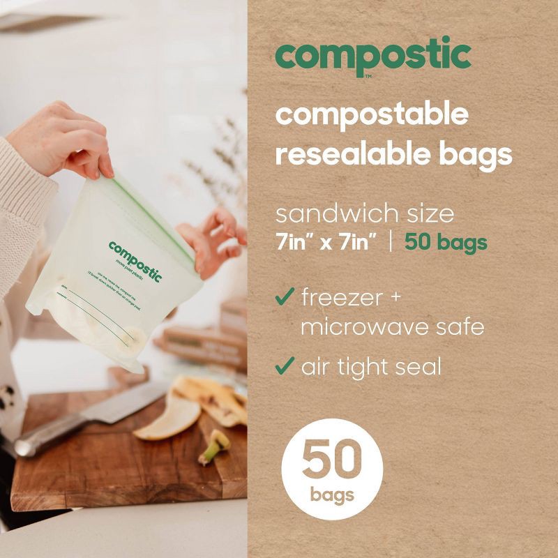 slide 4 of 7, Compostic 100% Compostable Sandwich Bags - 50ct, 50 ct