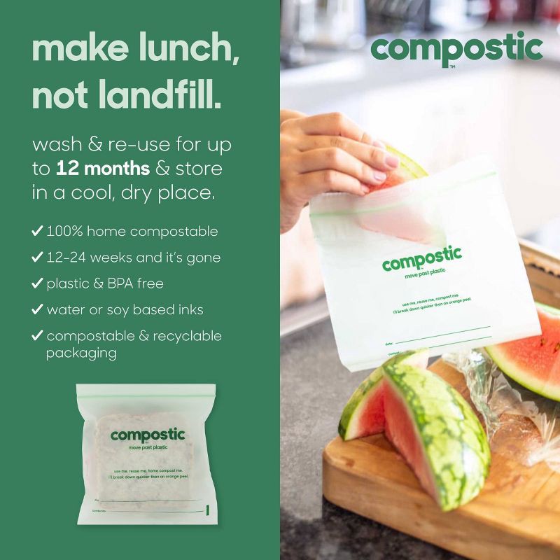 slide 6 of 7, Compostic 100% Compostable Sandwich Bags - 50ct, 50 ct