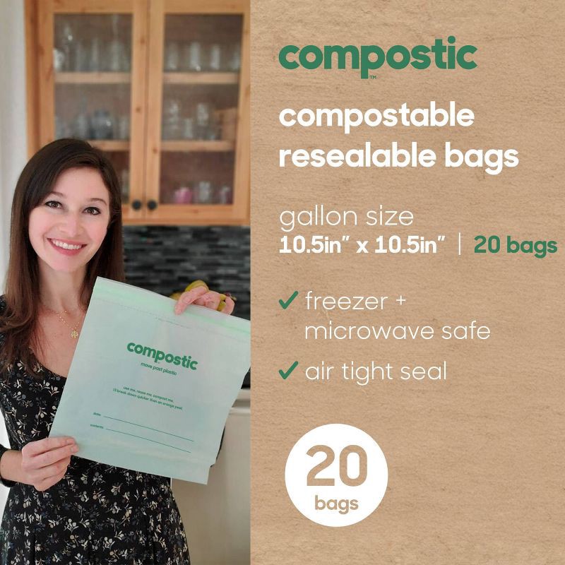 slide 4 of 7, Compostic 100% Compostable Gallon Bags - 20ct, 20 ct