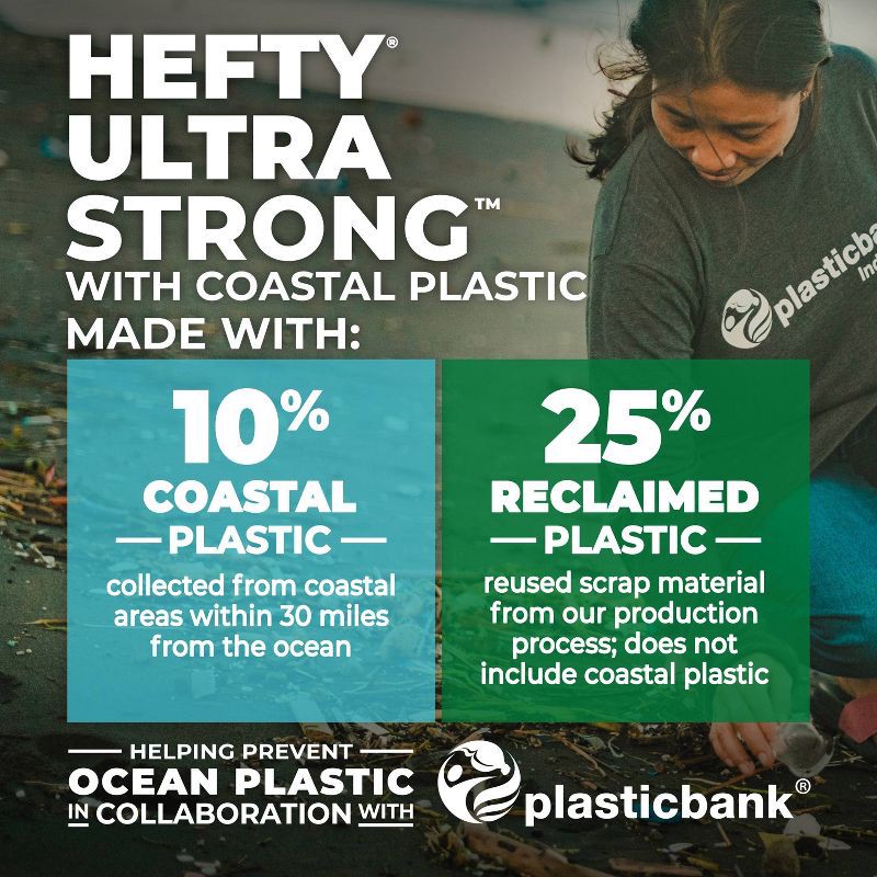 slide 4 of 10, Hefty Ultra Strong Tall Kitchen Drawstring Trash Bags - Seaside Breeze - 13gal - 50ct, 13 gal, 50 ct