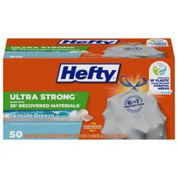 Hefty Ultra Strong Tall Kitchen Drawstring Trash Bags - Seaside Breeze - 13gal - 50ct