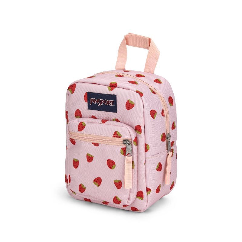 slide 2 of 6, JanSport Big Break Lunch Bag - Strawberry Shower: Dual Compartment, BPA-Free Zippered Meal Tote, 1 ct
