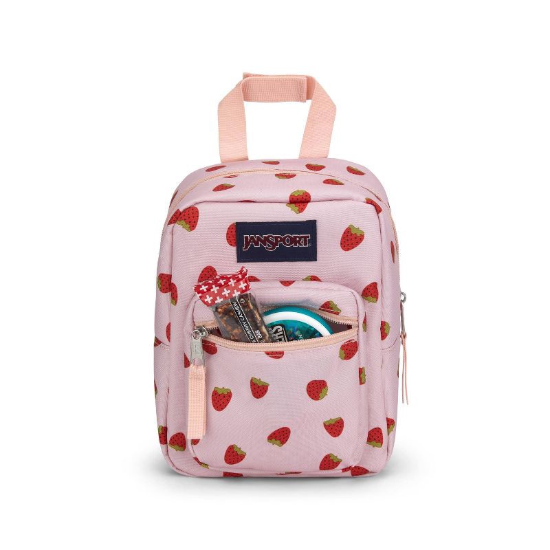 slide 4 of 6, JanSport Big Break Lunch Bag - Strawberry Shower: Dual Compartment, BPA-Free Zippered Meal Tote, 1 ct
