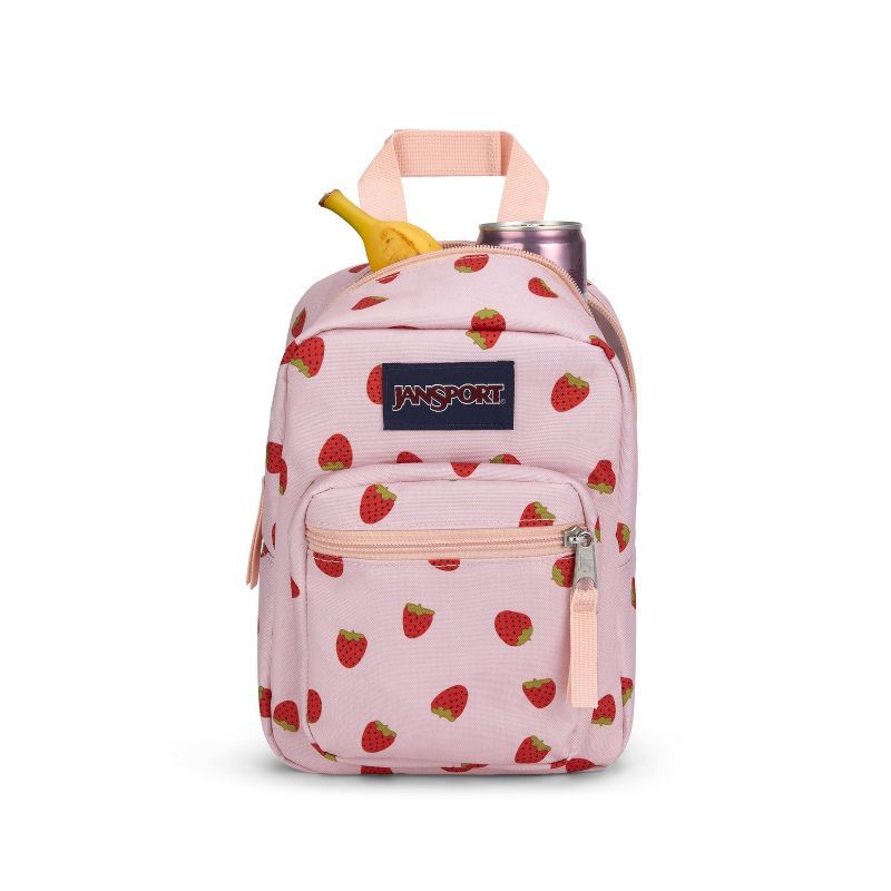 slide 6 of 6, JanSport Big Break Lunch Bag - Strawberry Shower: Dual Compartment, BPA-Free Zippered Meal Tote, 1 ct