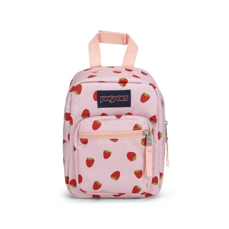 slide 1 of 6, JanSport Big Break Lunch Bag - Strawberry Shower: Dual Compartment, BPA-Free Zippered Meal Tote, 1 ct
