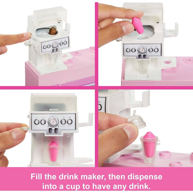 slide 3 of 6, Barbie Coffee Shop Playset with Blonde Barista Doll with Working Coffee Maker & Accessories, 1 ct