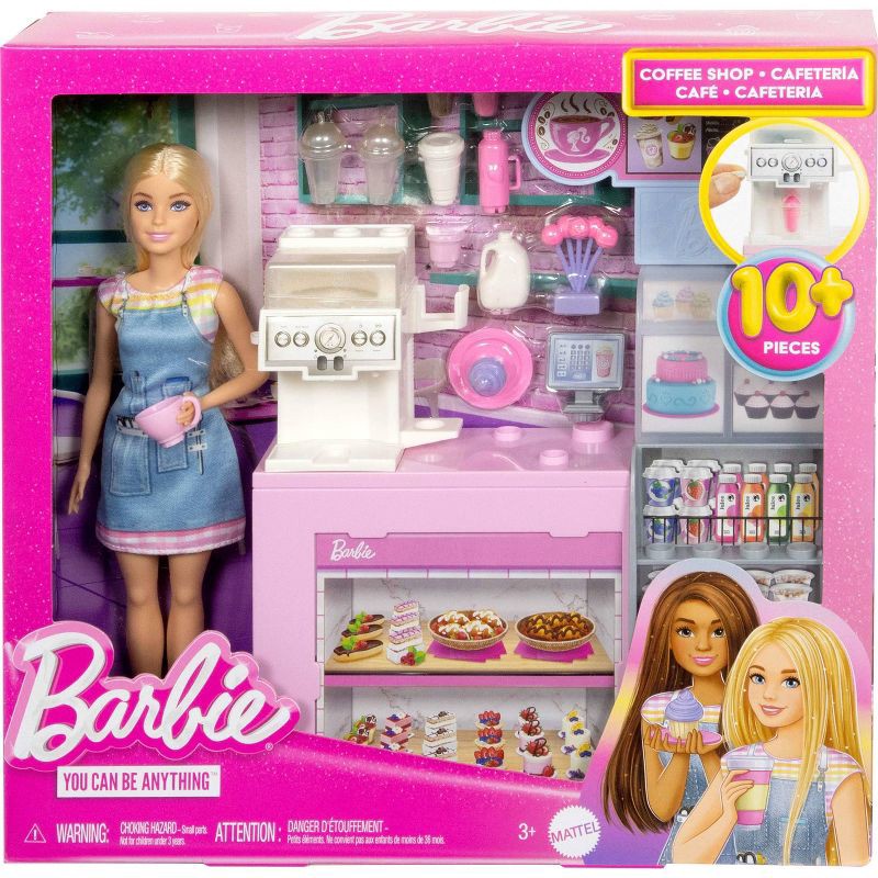 slide 6 of 6, Barbie Coffee Shop Playset with Blonde Barista Doll with Working Coffee Maker & Accessories, 1 ct
