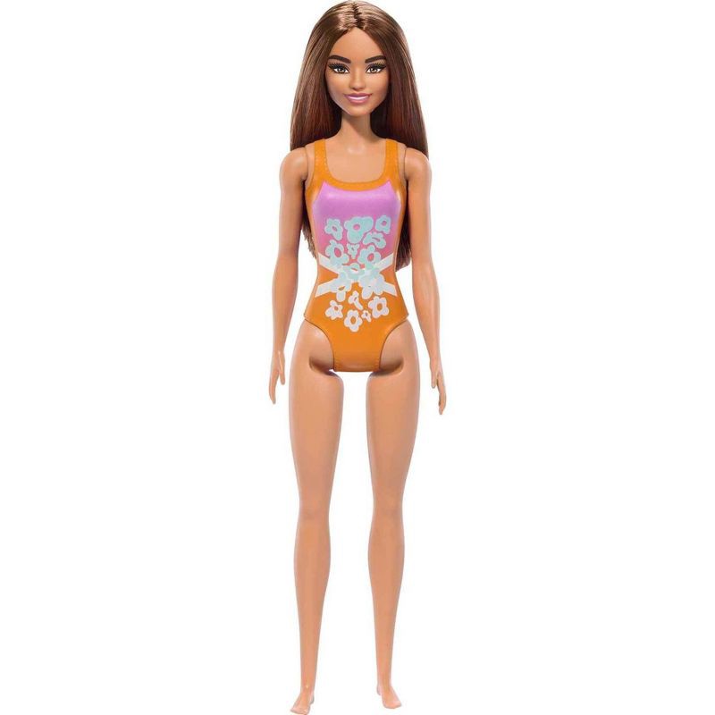 slide 4 of 6, Barbie 12.7" Beach Barbie Doll Brown Hair/Brown Eyes Wearing Tropical Pink and Orange Swimsuit, 1 ct