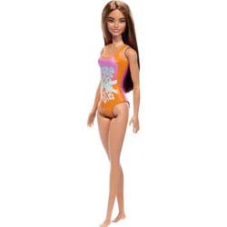 Barbie 12.7" Beach Barbie Doll Brown Hair/Brown Eyes Wearing Tropical Pink and Orange Swimsuit