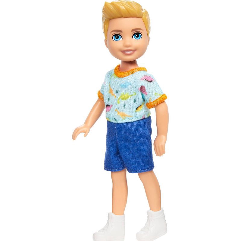 slide 4 of 6, Barbie 6.3" Chelsea Small Boy Doll Blond Hair/Blue Eyes Wearing Removable One-Piece with Dino Print, 1 ct