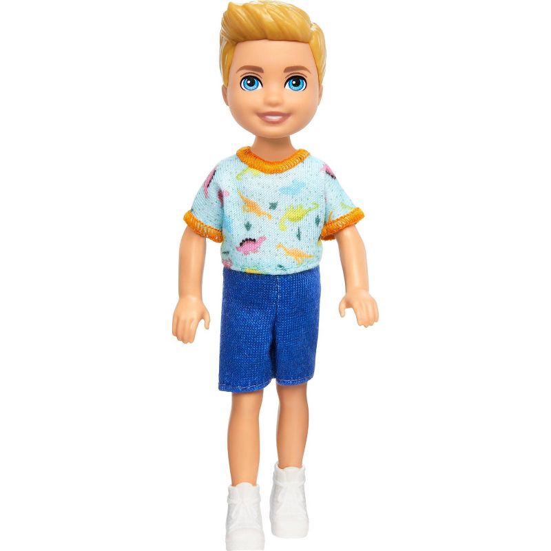 slide 1 of 6, Barbie 6.3" Chelsea Small Boy Doll Blond Hair/Blue Eyes Wearing Removable One-Piece with Dino Print, 1 ct