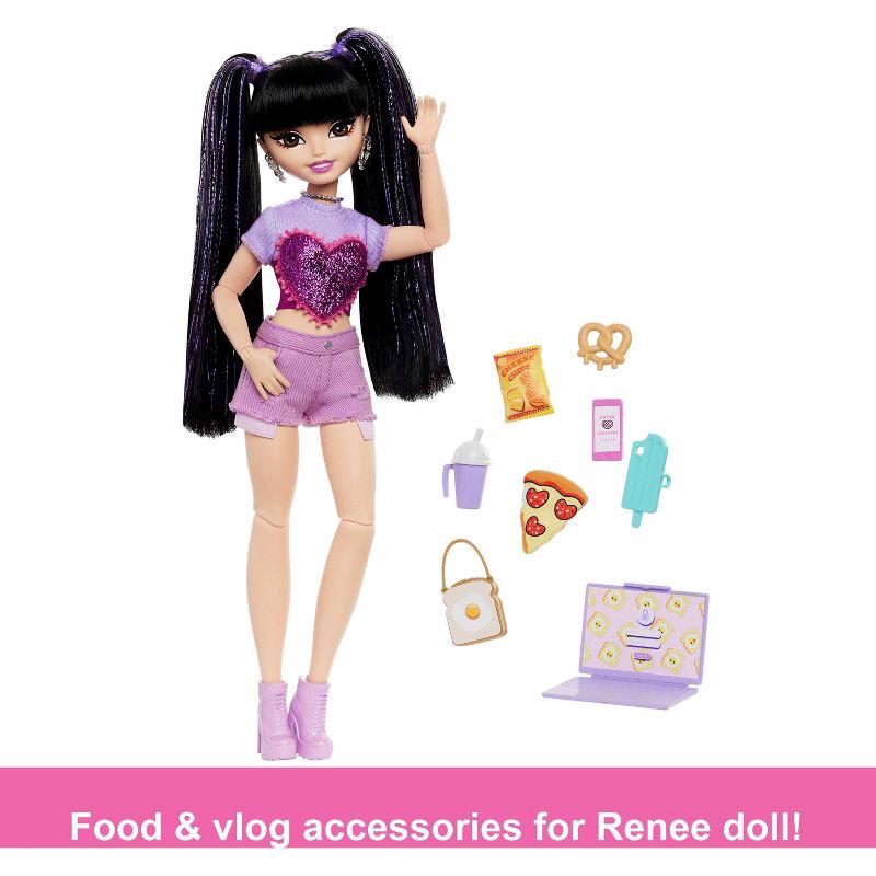 slide 3 of 6, Barbie 12.7" Dream Besties Renee Fashion Doll with 11pc Food Themed Accessories, 11 ct