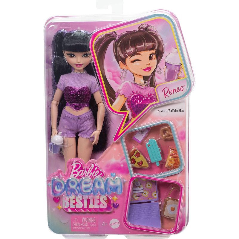slide 6 of 6, Barbie 12.7" Dream Besties Renee Fashion Doll with 11pc Food Themed Accessories, 11 ct