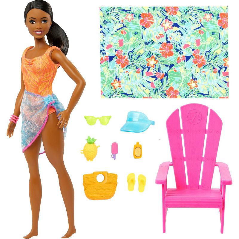 slide 5 of 5, Barbie 12.7" Pink Passport Hawaii Brooklyn Doll Brown Hair/Brown Eyes Playset with Clothes & Travel Accessories, 1 ct