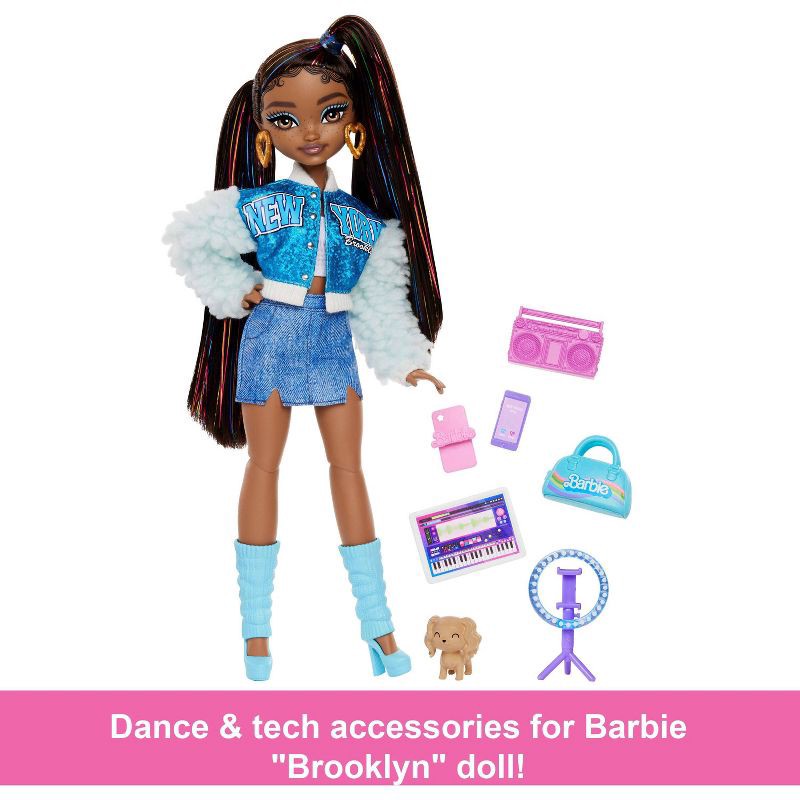 slide 3 of 6, Barbie 12.7" Dream Besties Barbie Brooklyn Fashion Doll Brown Hair/Brown Eyes with Video & Music Themed Accessories, 1 ct