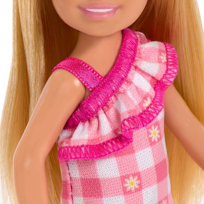 slide 3 of 6, Barbie 6.3" Chelsea Small Doll Blonde Hair/Blue Eyes Wearing Removable Checked Dress, 1 ct