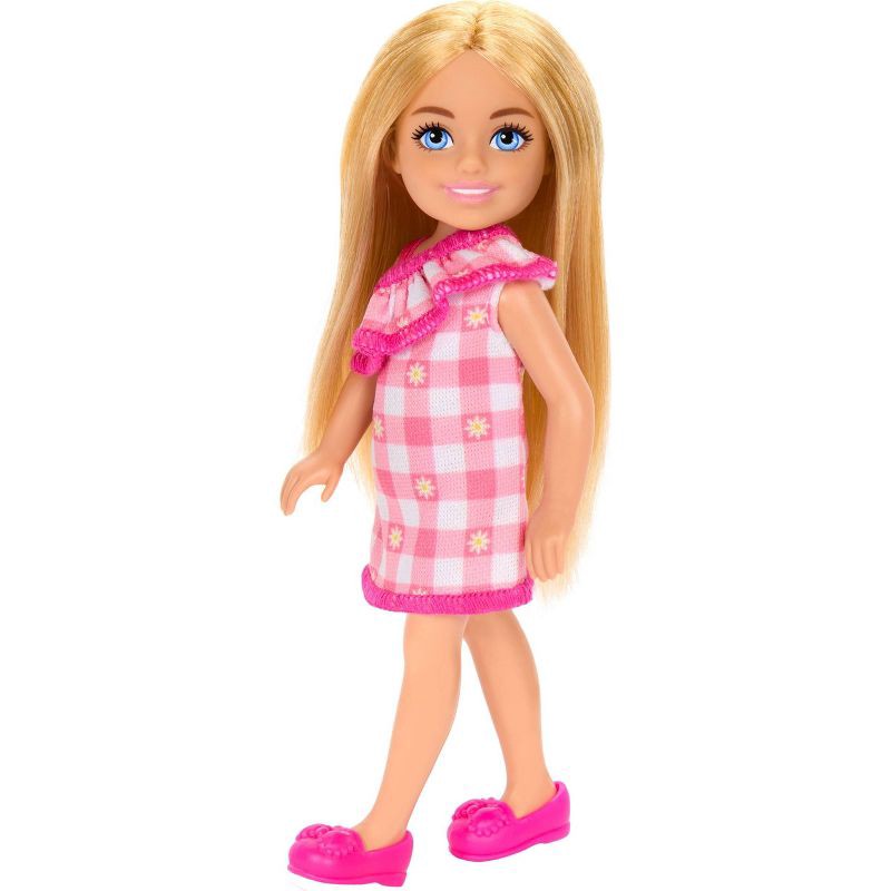 slide 5 of 6, Barbie 6.3" Chelsea Small Doll Blonde Hair/Blue Eyes Wearing Removable Checked Dress, 1 ct
